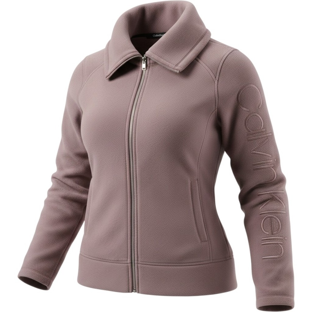 Calvin Klein Performance Women's Small Pink Fleece Full Zip Jacket Logo Sleeve